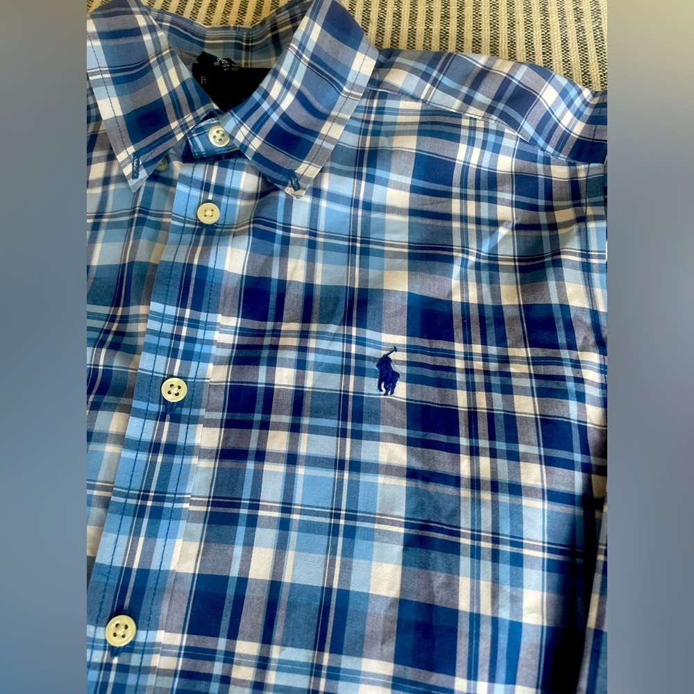 Ralph Lauren Boys Plaid Button Down.  Excellent condition.  Blue plaid.